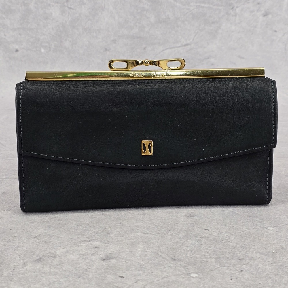 Vintage Ladies Pierre Cardin‎ Boutique Leather Long Bifold Kiss Lock Wallet